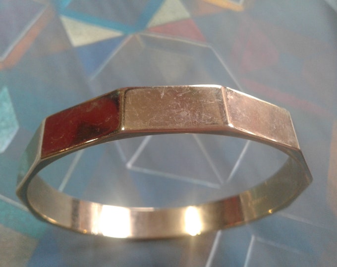 Monet Goldtone Geometric Bangle, Signed