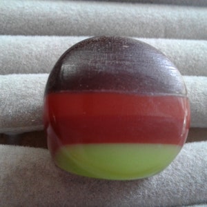 Wood and Stacked Lucite Chunky Vintage Ring, Size 6, Rust and Avocado