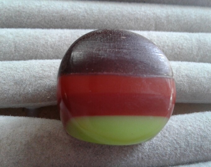 Wood and Stacked Lucite Chunky Vintage Ring, Size 6, Rust and Avocado