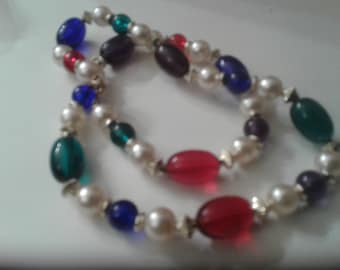 Short Strand Of Faux Pearl with Goldtone and Jewel Toned Accents, Two Styles Available