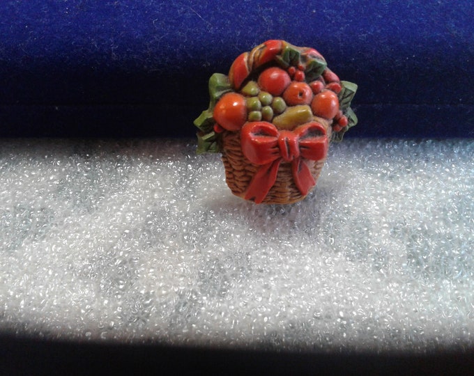 Hallmark Christmas Fruit Basket Pin, Signed