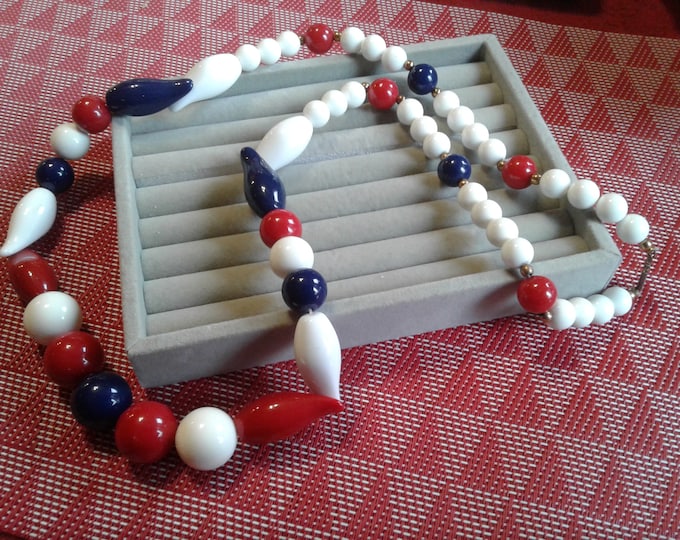 Red, White, and Blue Lucite Beaded Necklace