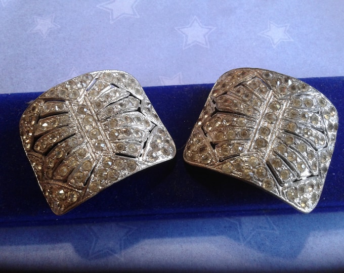 Pair of Very Fine Earlier Art Deco Silvertone and Rhinestone Shoe Buckles