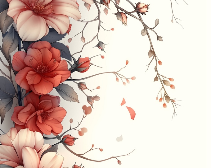 Five Beautiful Windborne Blossoms  Journaling/Background Papers to Download and Print at Home, 8.5 x 11