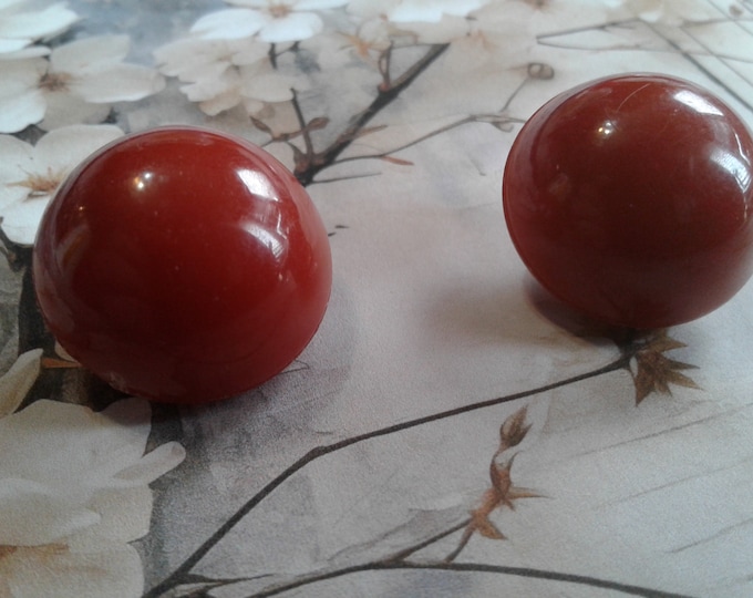 Rust Colored Plastic Clip On Button Earrings, Marked W. Germany