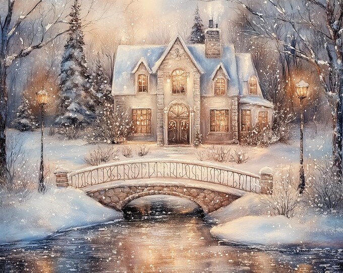 Winter Holiday Snow Scene Decorative Digital Papers to Download--JPG Files-300DPI