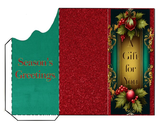 A Gift for You Sumptuous Glitter Print and Fold Money Holder Christmas Greeting Card Instant Download
