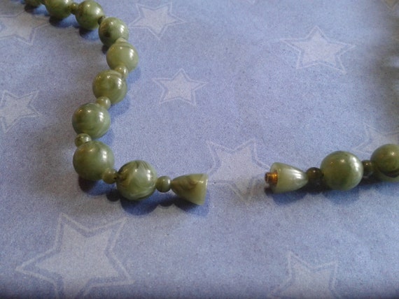 Mid Length Strand of Green Plastic "Jade" Beads w… - image 2