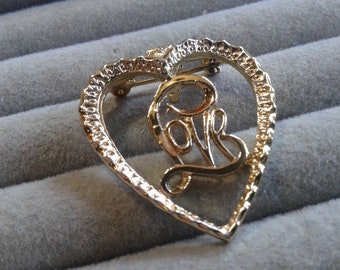 Gerry's Love Heart Brooch, Goldtone, Signed