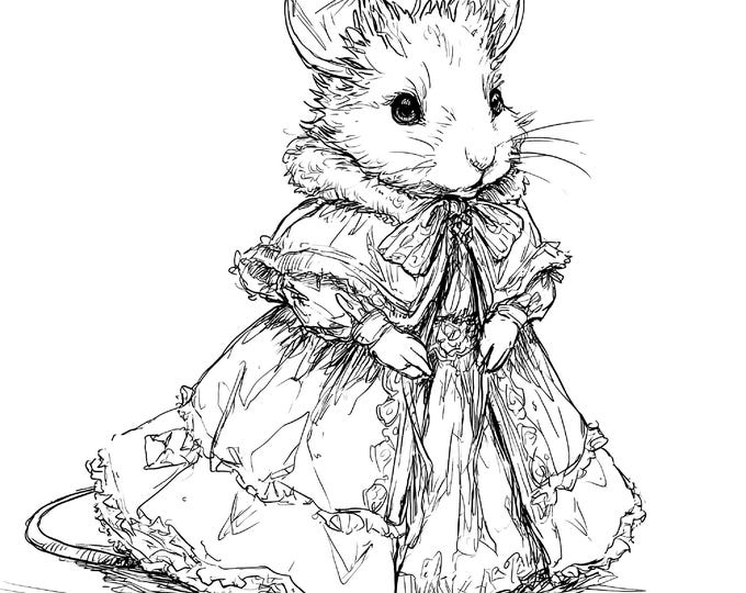 Five Old Fashioned Christmas Mice Coloring Sheets for Instant Download