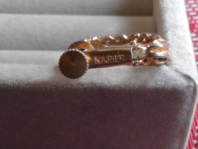 Signed Napier Goldtone Filigree Hoop Clip On Earrings