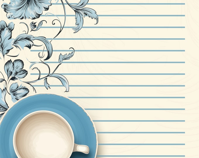 Blue Serenitea Stationery Set Instant Download Printable-Lined and Unlined Sheets