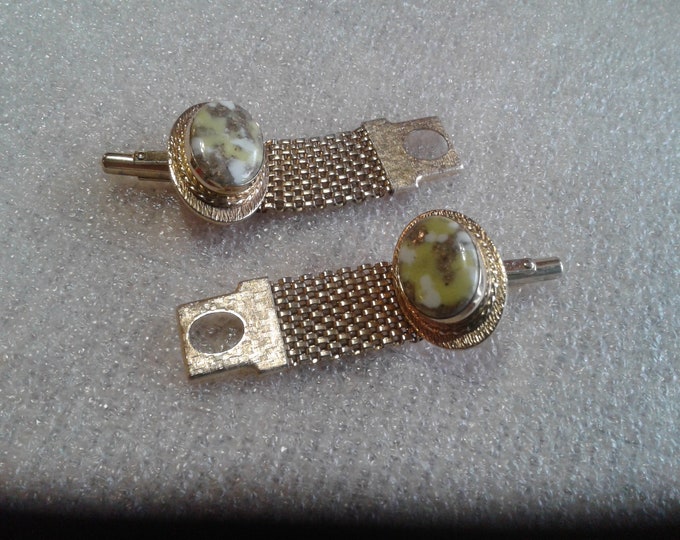 Destino Goldtone and Yellow, White and Gold Confetti Lucite Wrap Around Cufflinks, Signed