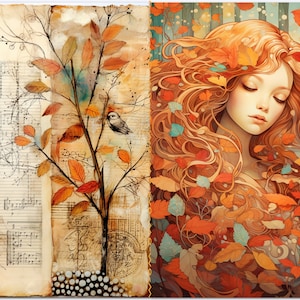 Autumn Scrap Junk Journal Sheets to Print at Home, 10 Designs. 5 Sheets