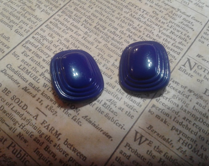 Bright Navy Rounded Rectangular Button Painted Metal Clip On Earrings