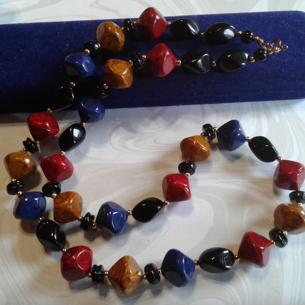 Vividly Jewel Toned Pebble Beaded Midlength Strand