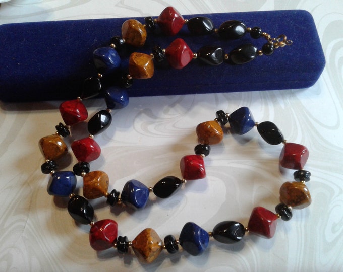 Vividly Jewel Toned Pebble Beaded Midlength Strand