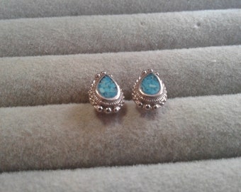 Castings on Parade 1988 Turquoise Chip Inlay Teardrop Stud Earrings, COP 88