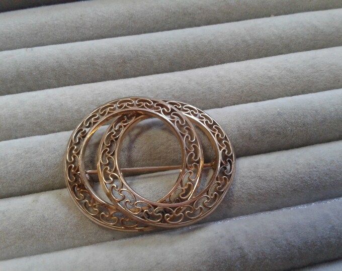 1/20 12K Gold Filled Filigree Double Circle Brooch