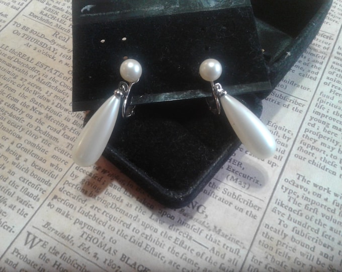 Faux Pearl Drop Clip On or Screw Back Earrings, Your Choice