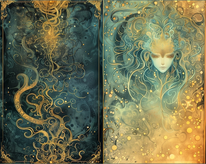 Golden Masquerade Background/Junk Journal Pages to Print at Home, 10 Designs. 5 Sheets