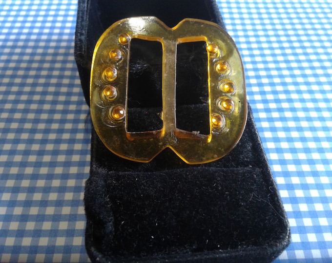 Vintage Chrome Yellow Transparent Plastic Belt Buckle with Rhinestones
