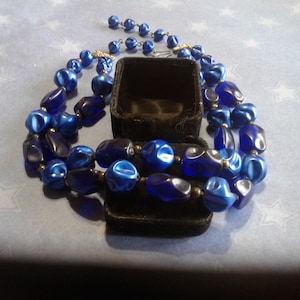 Royal Blue Vintage Midcentury Double Strand Graduated Chunky Beaded Necklace