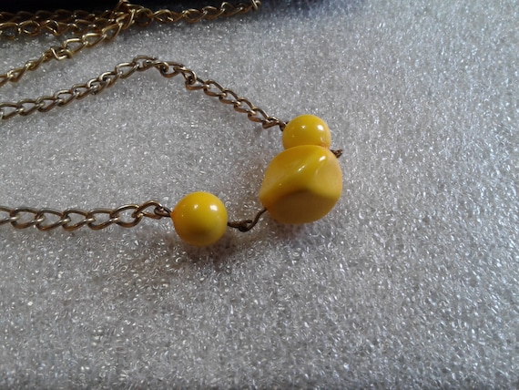 Long Goldtone Chain and Chunky Yellow Plastic Bea… - image 2