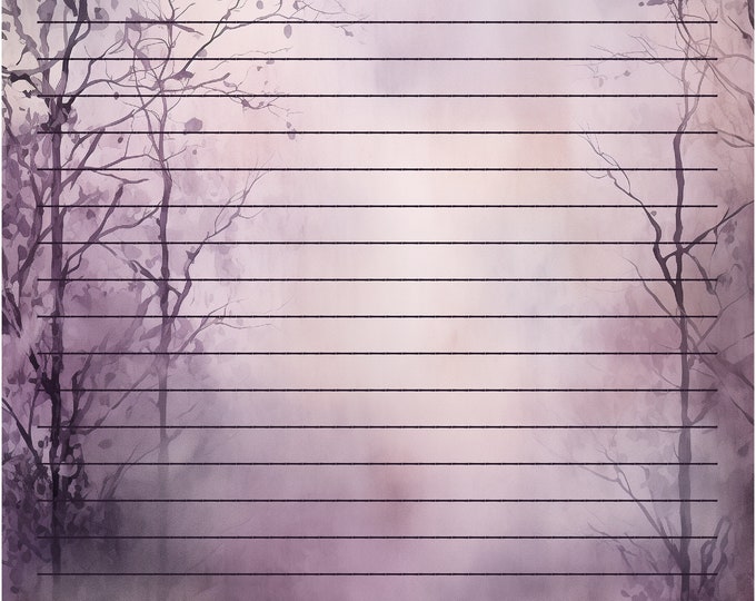 Violet Winter Stationery Set Instant Download Printable-Lined and Unlined, also Lined and Unlined Violet Background--4 Sheets