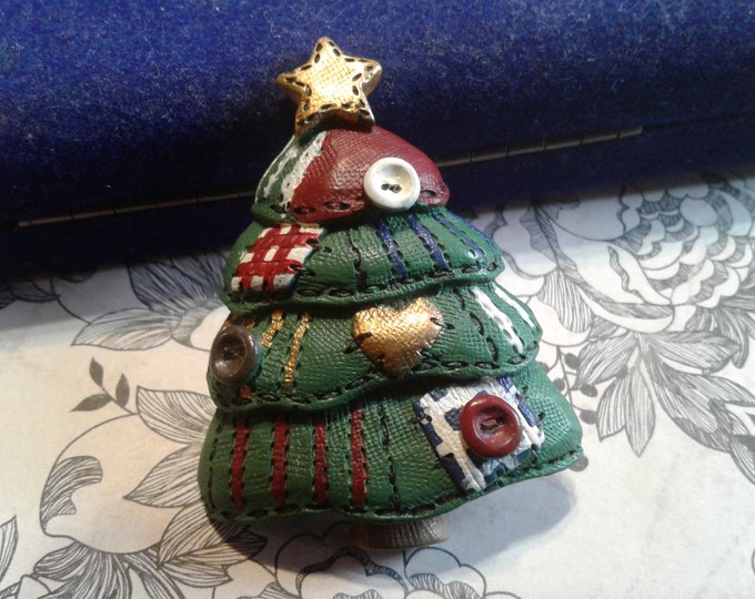 Cast Resin Patchwork and Button Christmas Tree or Wreath Pin