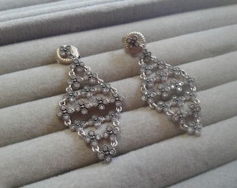 Avon Articulated Dangling Floral Lozenge Rhinestone Earrings
