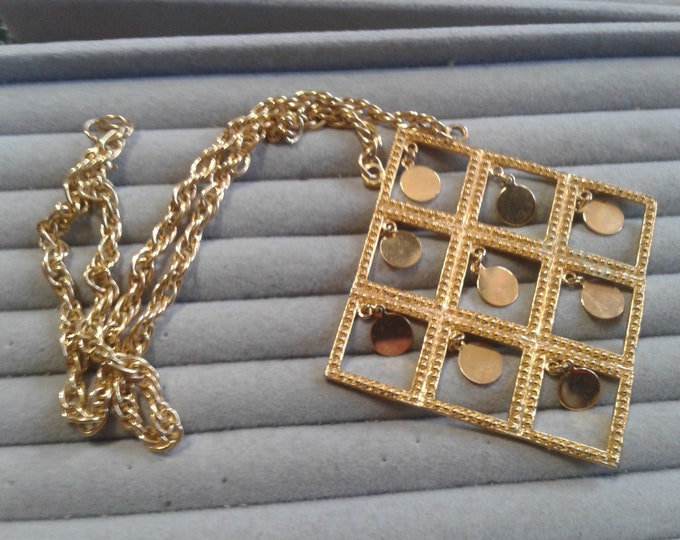 Articulated Goldtone Dangling Geometric Diagonal Square Pendant on Rope Chain