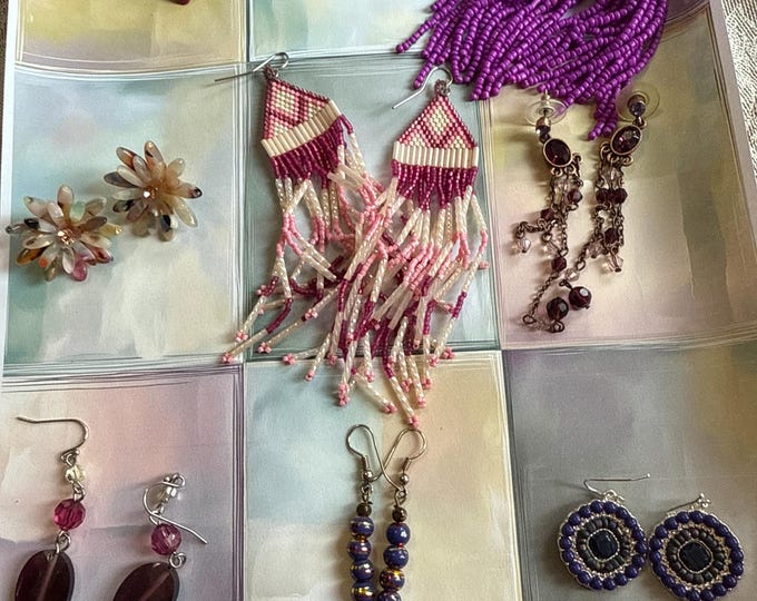 Vintage Pink, Purple, and Red Pierced Earrings, Sold Separately