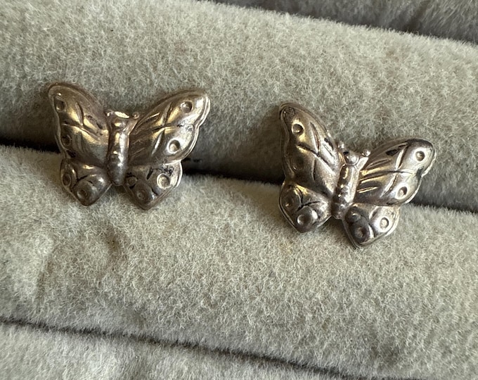 Sterling Silver Butterfly Post Back Stud Earrings, 925