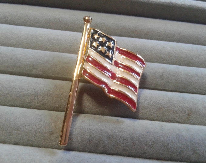 Enamel and Goldtone American Flag Brooch