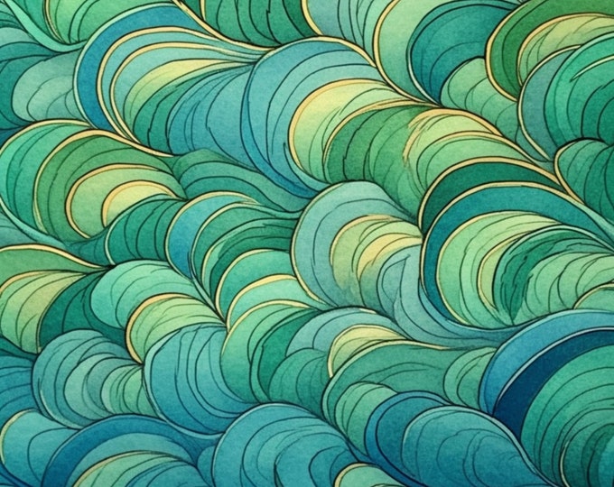 Five Blue Green Decorative Background Papers for Instant Download