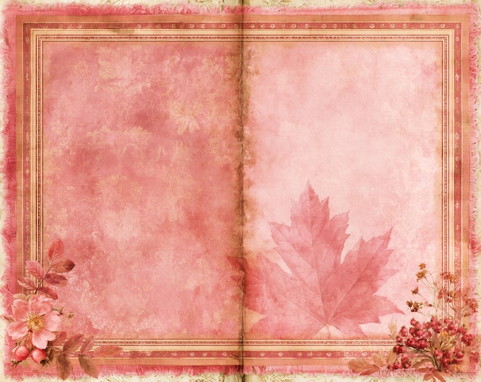 Autumn Pinks Background/Junk Journal Pages to Print at Home, 10 Designs. 5 Sheets