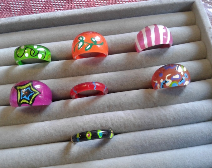 Painted Acrylic Vintage Novelty Rings, Your Choice