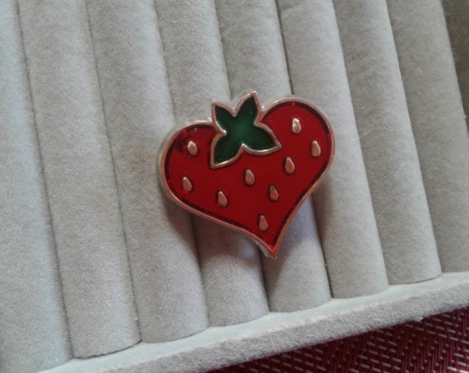 Hallmark 1982 Clear Plastic Strawberry Heart Pin, Signed and Dated