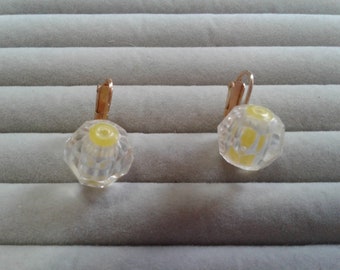 Richelieu Small Clip On Yellow and Clear Pop Bead Earrings, Signed