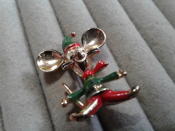 Beatrix Christmas Mouse Brooch, Signed BJ - image 2