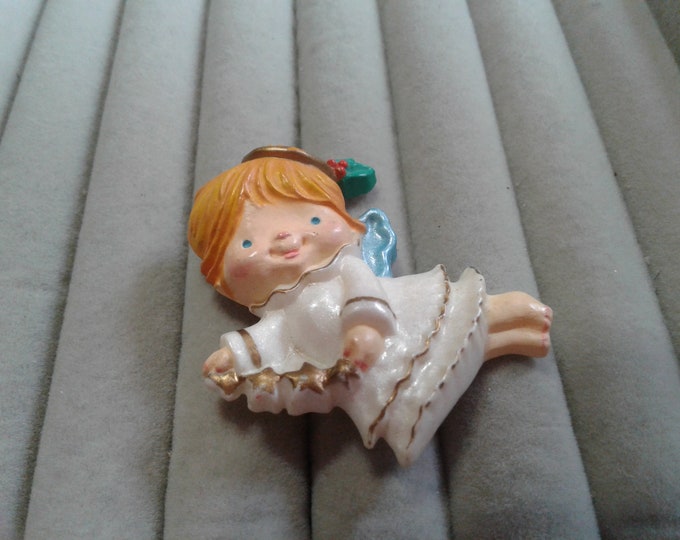 Hallmark 1986 Little Flying Angel with Holly Sprig in Her Hair, Signed and Dated