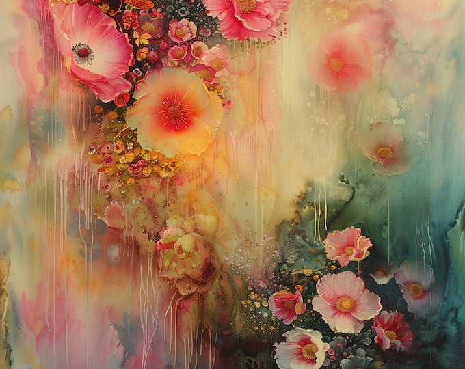 Five Exuberant Spring Joy Abstract Background Florals--JPG files--Commercial Use