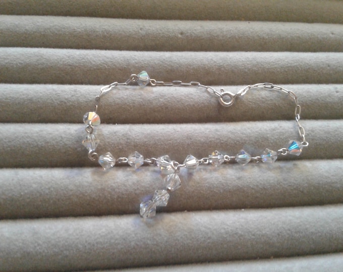 Sterling Silver and AB Crystal Bracelet, 925, Small Wrist