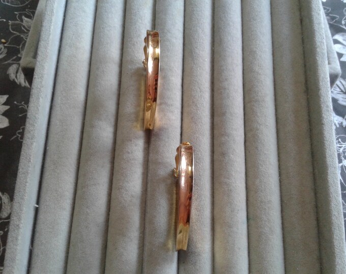 Givenchy Pointed Teardrop Shaped Hoop Goldtone Clip On Earrings, Signed