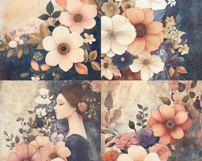 Floral Scrap Paper Sheets--20 Quarter Page Designs--5 Sheets