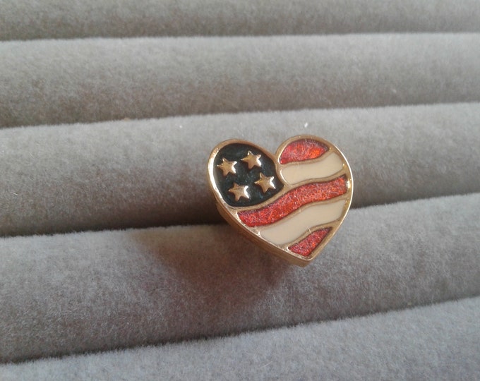 Avon 1990 "Heart of America" Red, White, and Blue Patriotic Flag Heart Pin, Signed
