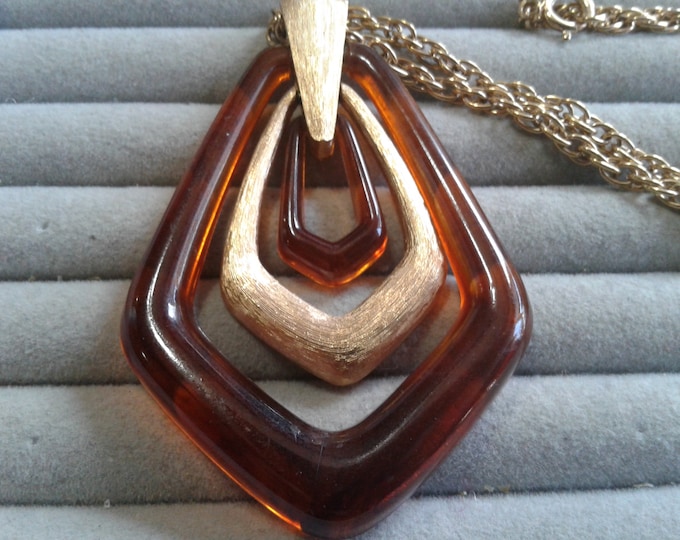 Avon 1974 "Town and Country" Goldtone and Faux Tortoiseshell Pendant Necklace, Also One Available Pendant Only, Signed