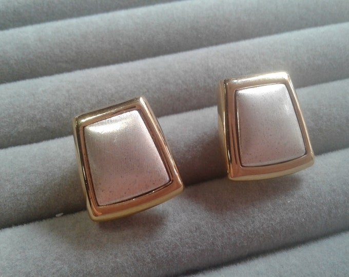 Liz Claiborne Small Brushed Duotone Trapezoidal Earrings, Signed