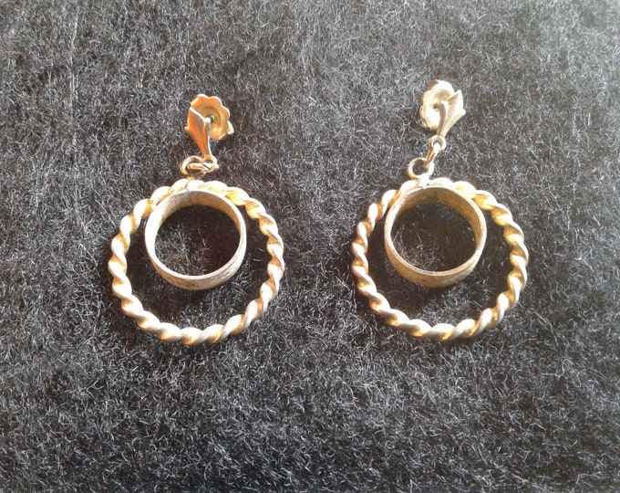 1/20 12K Yellow Gold Hoop Dangle Post Back Earrings, Marked